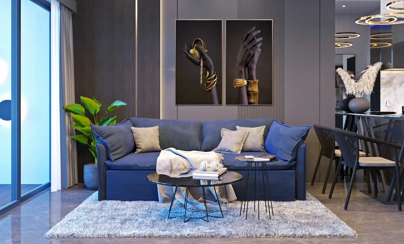 Living room of the two-bedroom residence