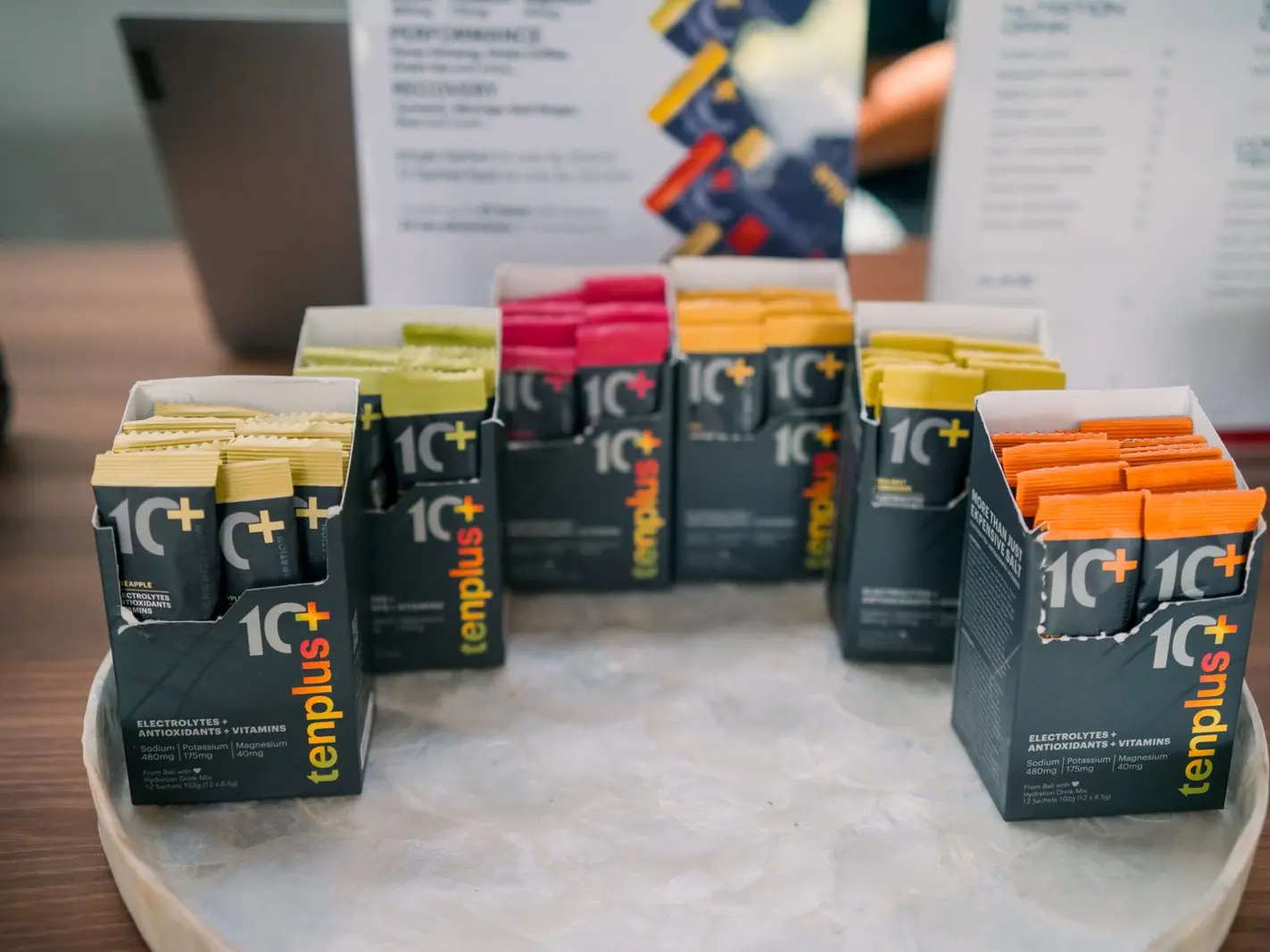 Electrolytes and the nutrition menu at the club counter